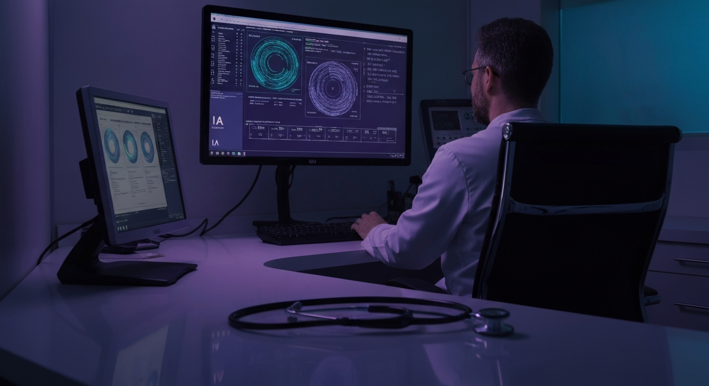 IA suivi médical Artemis cabinet santé : interface de monitoring signes vitaux patient sur écran de consultation médicale 2026