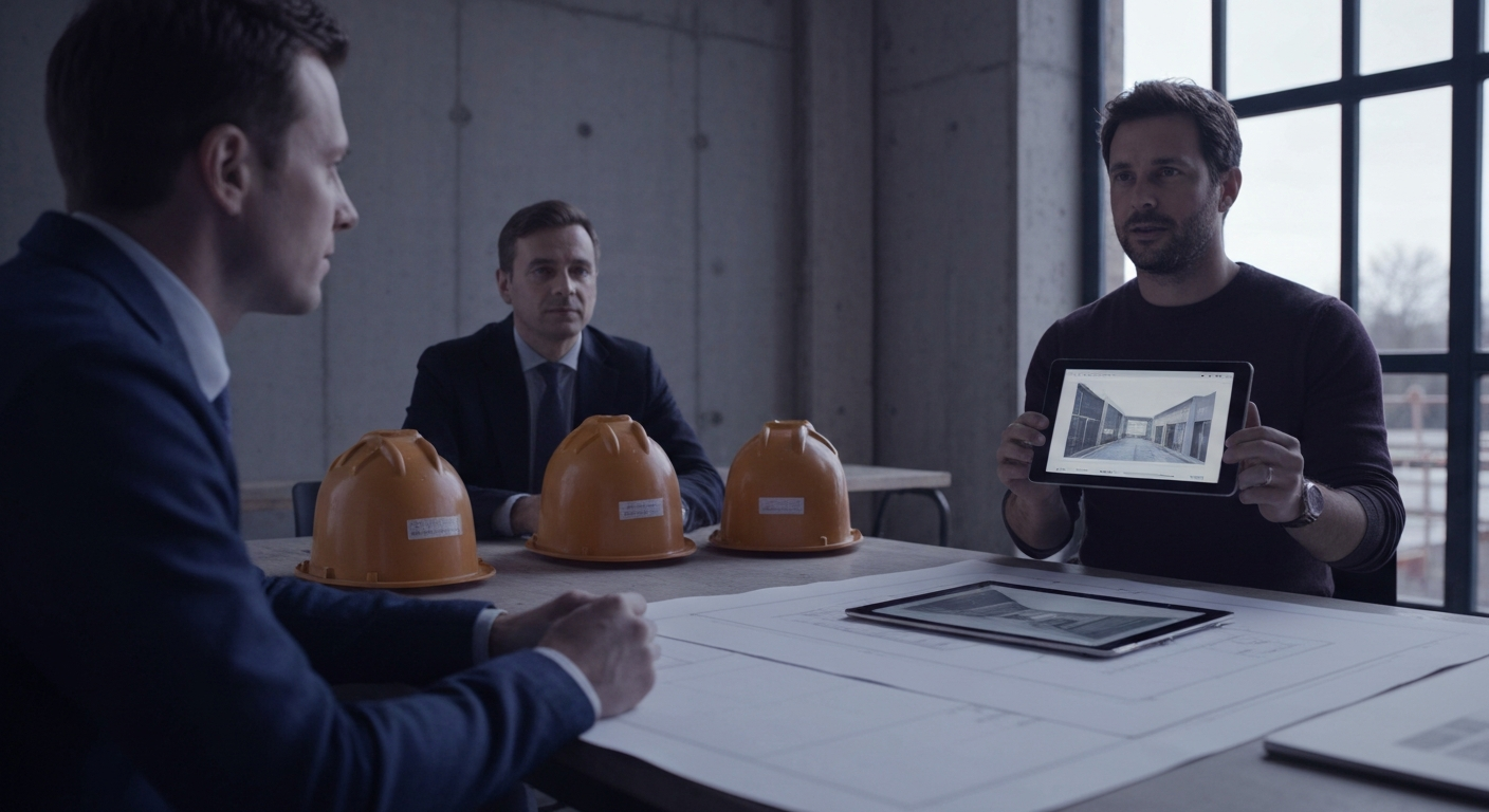 Automatiser rendus architecture IA : comparaison entre un visuel Claude Design et un rendu BIM technique sur écran de cabinet maîtrise d'œuvre