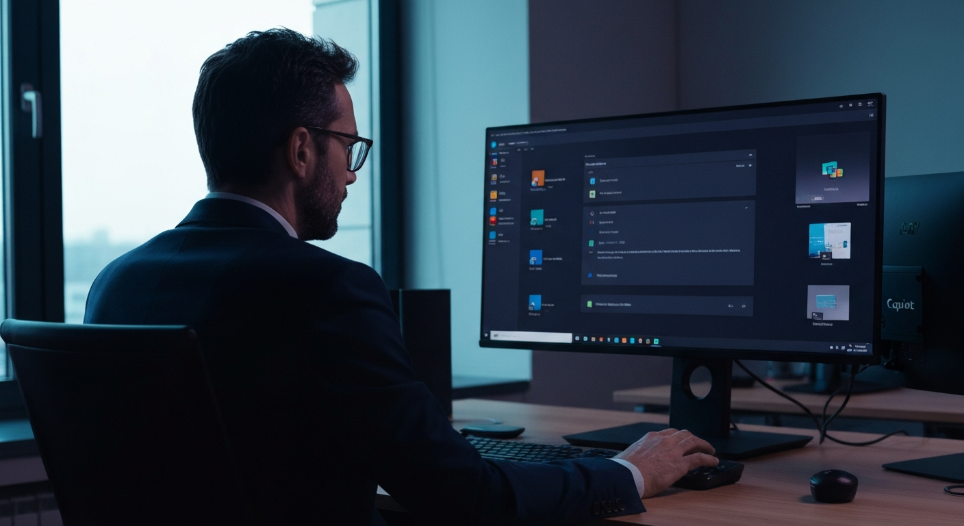 Tableau de bord Copilot Microsoft 365 affichant les fonctionnalités clés dans une PME française en 2026