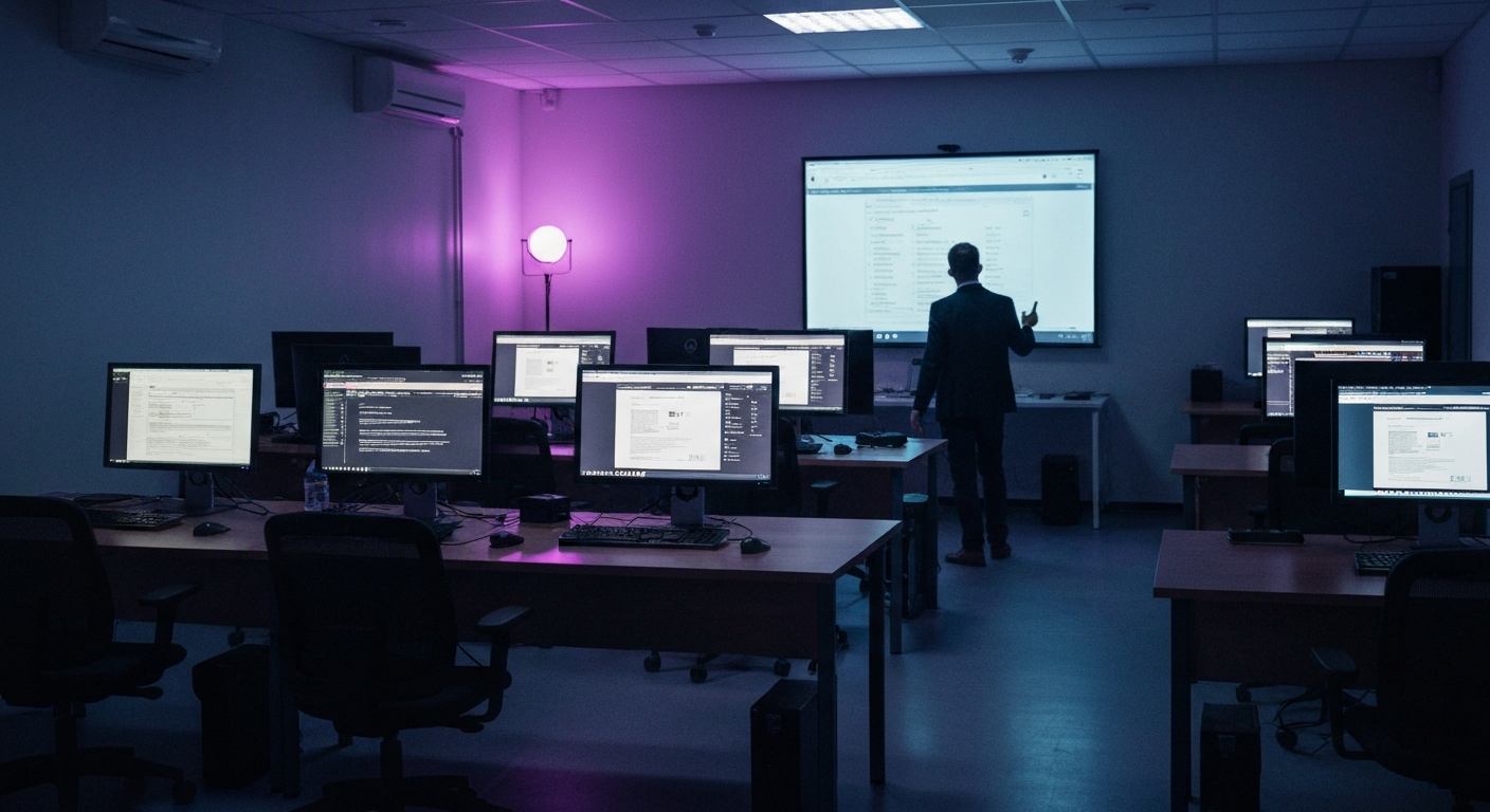 Migration Linux organismes formation France 2026 — écran de poste formateur affichant Moodle sous Ubuntu dans une salle de cours