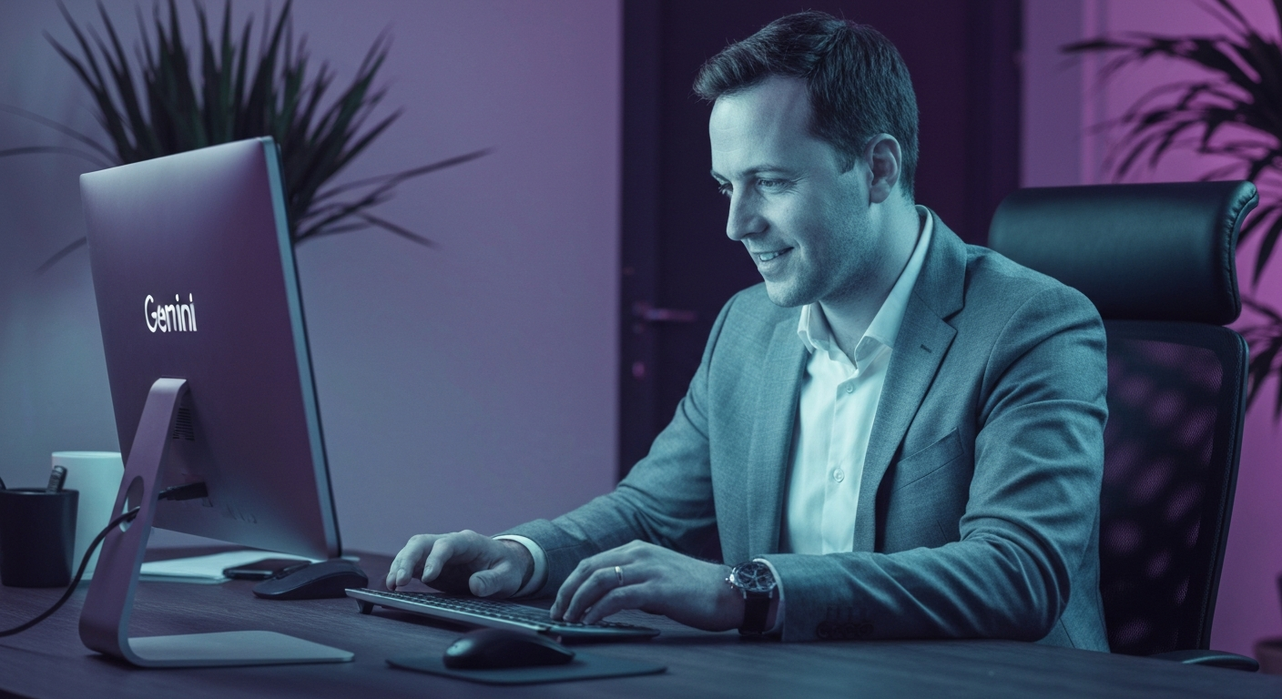 Interface Gemini dans Google Workspace montrant les fonctionnalités IA dans Gmail Sheets et Meet pour PME