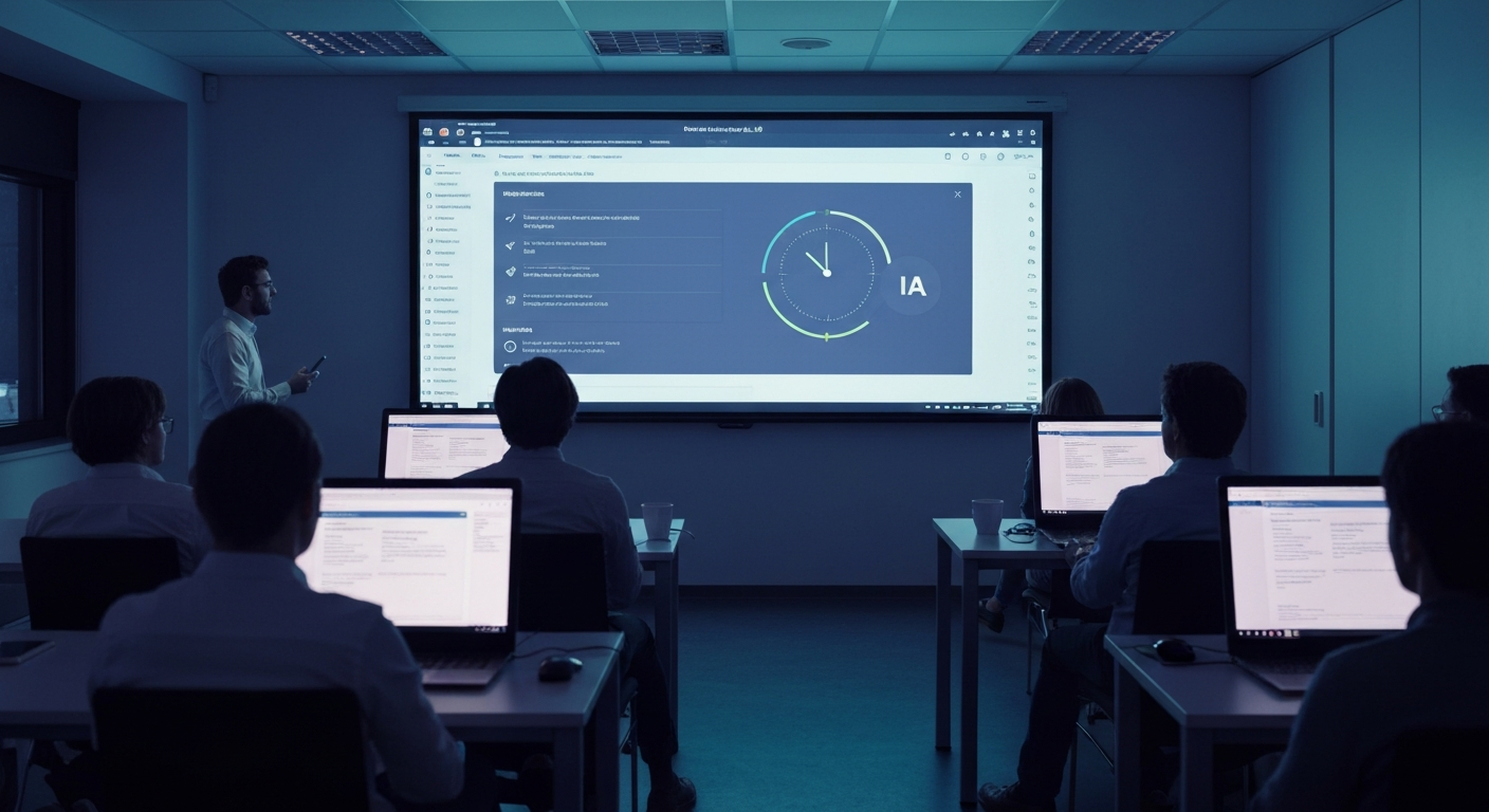 Comparatif LMS IA organisme de formation 2026 : interfaces des quatre plateformes affichées sur écran dans un centre de formation Qualiopi