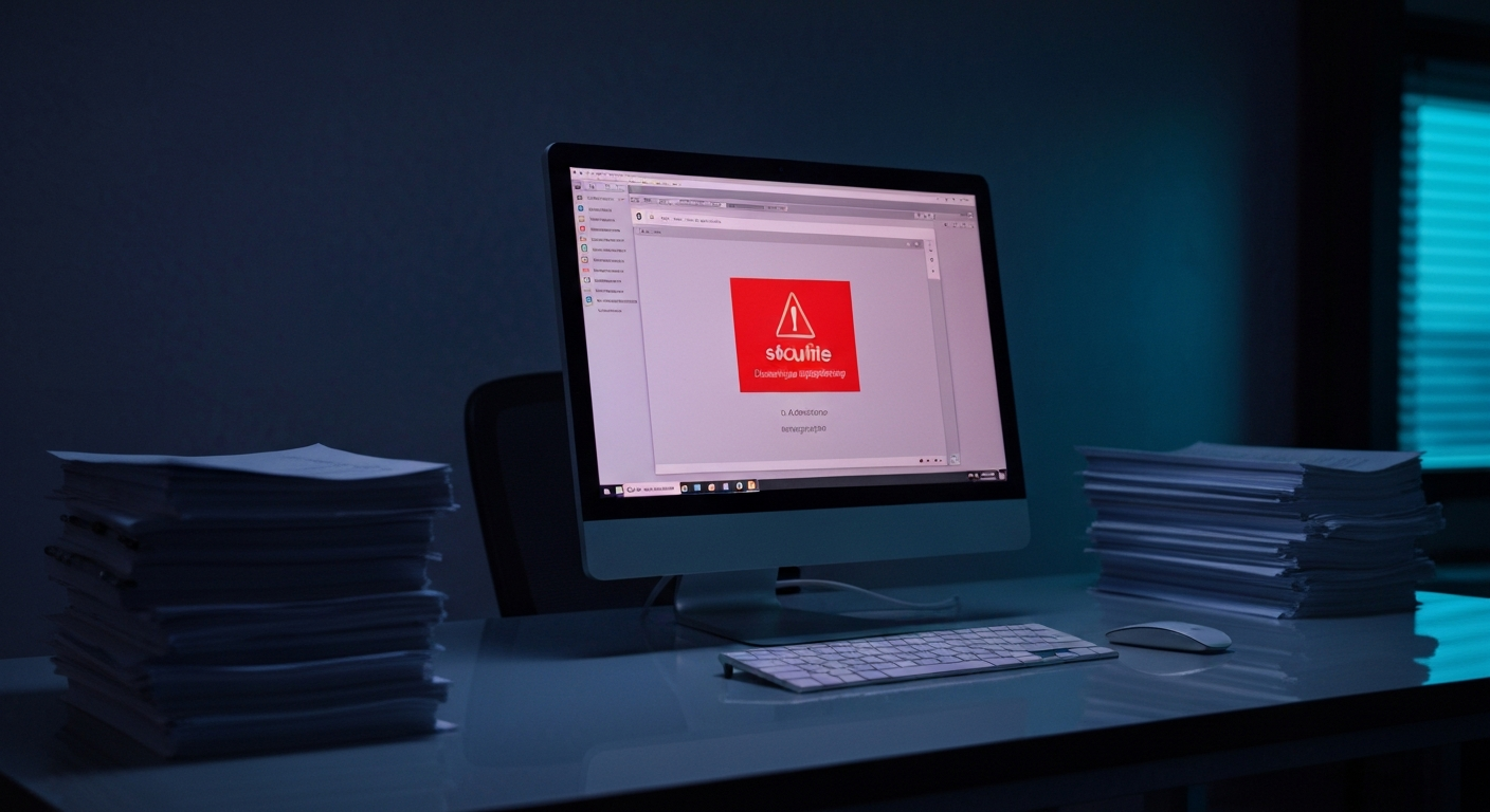 Écran d'ordinateur affichant un logiciel de gestion de cabinet avocat avec alertes de sécurité bases données cabinet avocat 2026