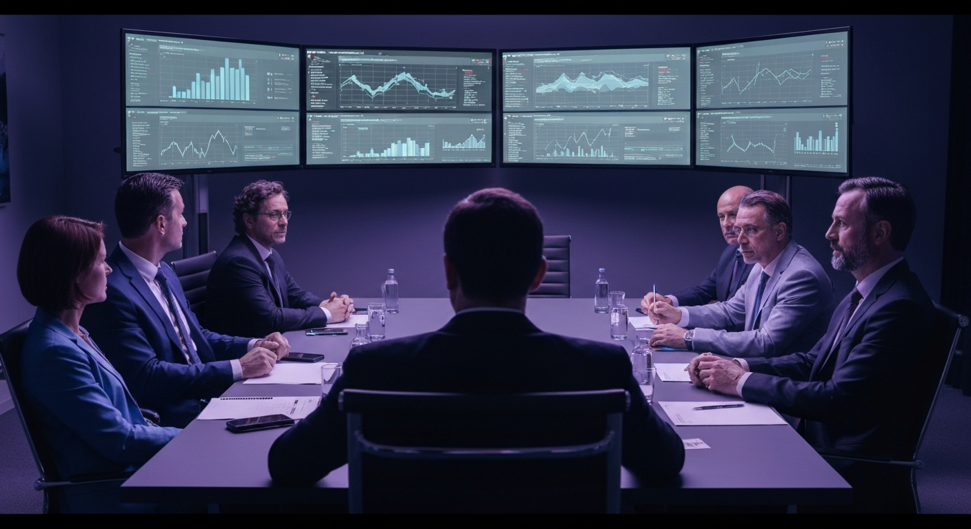 Tableau de bord analytique affichant les indicateurs de psychose IA entreprise risques adoption 2026 dans un comité de direction